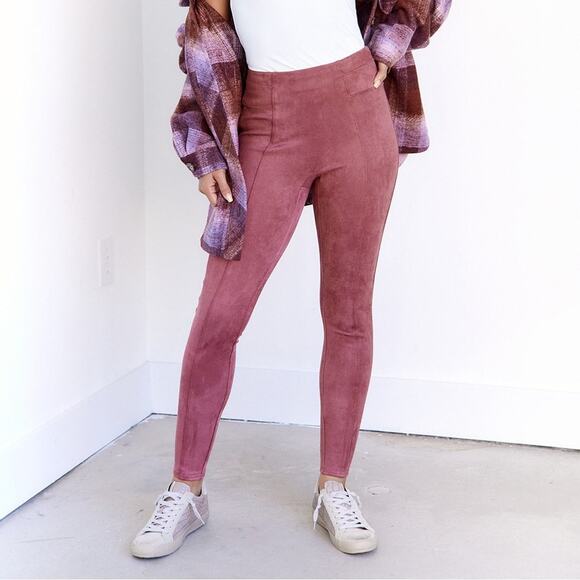 Spanx Faux Suede Leggings Rich Rose Dusty Pink 3X Petite Short Plus Size - Picture 1 of 11